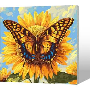 MAXBYE Butterflies Paint by Numbers Adult Kits with Frame, DIY Acrylic Paint by Number Kit Crafts for Adults, Sunflower Framed Painting Kit Arts and Crafts for Home Wall Decor 12x12inch