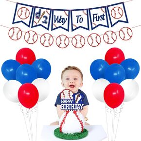 Kitticcino Baseball Half Birthday Party Decorations Kit Half Way To First Banner Happy 1/2 Birthday Cake Topper Party Balloons for Baseball 6 Months Baby Backdrop Photo Props Baby Shower