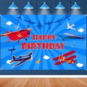 Airplane Birthday Decoration Banner, Airplane Happy Birthday Backdrop Time Flies Sky Themed Aircraft Birthday Photography Background Photo Booth for Kids Boy Girl Airplane Birthday Party Supplies