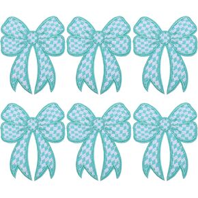 PATIKIL Iron on Patches, 6 Pack Checkered Bow Knot Patches Fabric Embroidered Patches Decorative Applique for Jeans Hats Backpacks Shirts Clothes DIY Sewing, Green