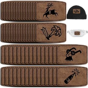 60PCS Blank Hat Patches Laserable Square Rustic Leatherette Patch Adhesive Faux Leather Patches Blanks for Hats Fabric Custom Repair Sew Laser, 3*2 Inch