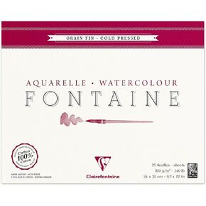 Clairefontaine Fontaine Cold Pressed Watercolour Pad, Wirebound, 300 g, 12 x 18 cm, 12 Sheets