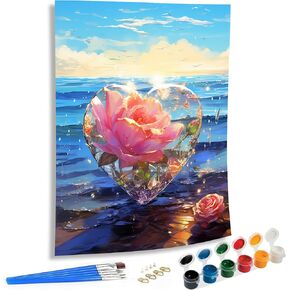 SKRYUIE Paint by Numbers Kits for Adults Love, Acrylic Oil Rose Paint by Numbers for Adults Beginner Canvas with Brushes Paintwork Art Crafts for Home Decor 16x20 inch x7