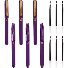 6pcs Purple Ink Gel Pens with 6pcs Refills, 1.0mm Medium Point Aesthetic Capped Pens, No Smear Quick Dry Assorted Purple Pens For Drawing Notetaking