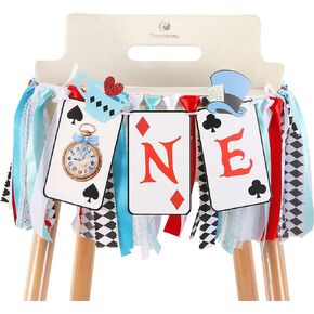 Alice in Wonderland Banner One High Chair - زخارف حفلة عيد ميلاد العجائب لعيد ميلاد الفتاة الأول