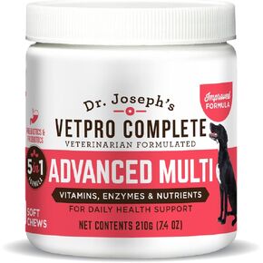 Dr. Joseph's VetPro Complete Multivitamin Dog Supplement, 120 Count, 5in1 Chew with Vitamins, Enzymes & Nutrients, Glucosamine for Hip & Joint Health, Immune System & Allergy Support