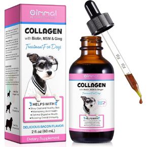 Collagen for Dogs, Liquid Collagen Skin and Coat Supplement for Dog - Colágeno para Perros - Bone-Joint Health Drops for Dogs with Biotin, MSM & Ginger, Dog Digestive Aid, Bacon Flavor 60ml