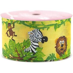 Homeford Jungle Animals Grosgrain Ribbon Wired Edge, 1-1/2-Inch, Yellow/Green