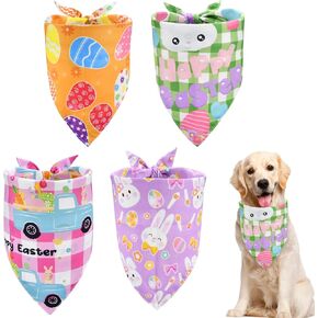 مركبة عيد الفصح الكلب Bandanas Easter Egg Dog Bandana Easter Bunny Pet Dickflible Pet Spring Triangle Pibs Scorves Pet Plaid Bandana with Rabbits Eggs Pattern for Dogs Cats 4 Pack in Kuwait
