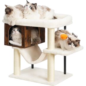 Heybly Cat Tree للقطط الداخلية ، شقة برج القط الحديثة مع 3 منشور خدش ، كهف القطط الخشبية للكبار القطط الكبير ، 15.7 "× 21.3" جثم كبير ، أرجوحة ، كرة لعبة مرحة ، رمادي رمادي HCT017SG