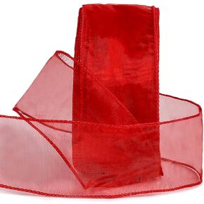 DERAYEE Gold Organza Wired Ribbon, 2-1/2 Inch x 50 Yards Metallic Edge Christmas Decorative Sheer Ribbon for Xmas Wreaths, Christmas Tree Decoration, Gift Wrapping in Kuwait