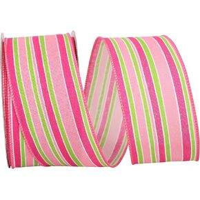 Reliant Ribbon Stripe Bright Linen Lines Wired Edge Ribbon, 1-1/2 Inch X 20 Yards, Pink
