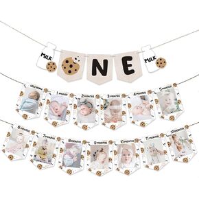 Milk and Cookies First Birthday Party Decorations, Cookie Milk Monthly Photo Banner and Cookies ONE High Chair Banner for Kids Cookie Milk First Birthday Party Decor