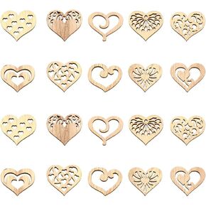 LiQunSweet 100 Pcs Hollow Heart Wooden Cutout Charm Unfinished Wood Slices Embellishments for Handmade Home Craft Art Decoration Wooden Embellishments
