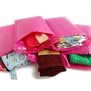 100 pcs Hot Pink Bubble Padded Poly Mailer Shipping Envelope Bags with Self Adhesive Strip, Water Resistant, 4 x 8 Inch