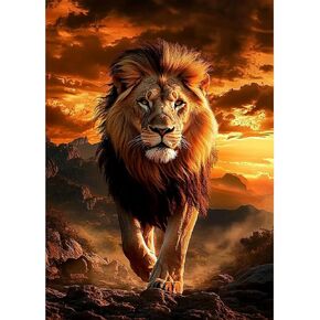 QENSPE Diamond Painting Kits for Adults,Lion Full Drill Diamond Art Diamond Dots Paintings for Beginners,Round 5D DIY Arts and Crafts for Home Wall Decor 12x16 inch