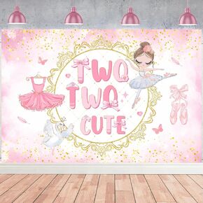 Ballerina Backdrop, Two Two Cute 2nd Birthday Decorations Backdrop Banner for Pink Ballet Dancing Girl Tutu Cute 2nd Birthday Photography Background