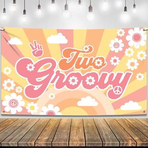 KatchOn, XtraLarge Two Groovy Backdrop - 72x44 Inch | Two Groovy Banner for Two Groovy Party Decorations, Two Groovy Birthday Decorations | Two Groovy Birthday Banner for Two Groovy Decorations Girl
