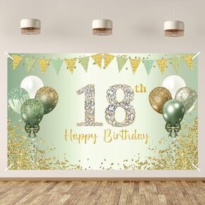Happy 18th Birthday Decorations for Girls Boys, Sage Green 18th Birthday Banner Backdrop 18 Years Old Birthday Signs, Light Green 18 Party Decorations for her, 18 Birthday Party Supplies