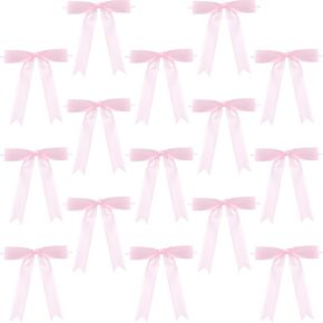 PAGOW 15 Pcs Twist Tie Bows, Black Satin Ribbon Bow, Pre-Tied Bowknot Decoration for Crafts, Satin Bows for Gift Wrapping, Birthday, Party, Wedding, Christmas (5.9"x6", Black)