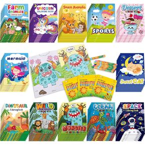 Fulmoon 144 PCS Colling Books with Clayons for Kids Dinosaur Dinosaur Animal Unicorn Space Colling Books for Toddler Ages 3-10 Birthday Party Form