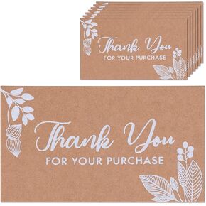 Thank You For Your Order Cards, 100-Pack Floral Thank You For Your Purchase Cards, 2 x 3.5 Inches, Business Card Size