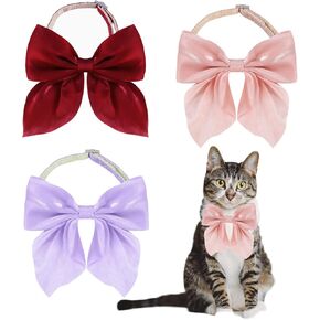 3PCS Bowtie Dog Collar Dog Collar with Bow Tie Adjustable Dog Bow Tie Collar for Puppy Small Dog Cat for Daily Holiday Party (red+Pink+Purple)