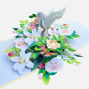 Sympathy Pop Up Card with Elegant Dove and White Lily Design, Premium 3D Pop-Up, Expressive Condolence Message, Includes Envelope - Thoughtful Way to Offer Comfort and Support 6''x8''