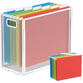 hueilm Hanging File Organizer, Mesh File Folder Box, Includes 14 Hanging Folders with Tabs, Letter-size Storage File Crate Filing Cabinet Organizer, 1 Pack, Large-Black