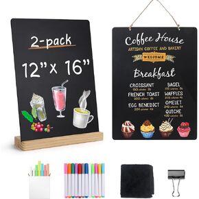 SELEAD Chalkboard Sign - 2 Pack 12x16 Inch Decorative Chalk Board with Wooden Stand + Hanging Rope, Table & Wall Decor, Double-Sided Message Menu Board for Business, Wedding