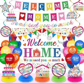Welcome Home Decorations Blue Silver Welcome Home Banner We Missed You So Much Balloons Honeycomb Centerpiece Swirls for Homecoming Military Return Housewarming Reunion Family Party Supplies