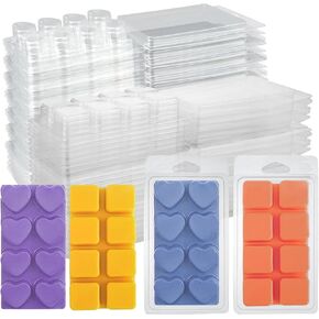 Laniakea 150pcs حاويات ذوبان الشمع ، 8 تجويف صافح الشمع الفارغ ذوبان القوالب البطلينوس ، قوالب ذوبان الشمع البلاستيكي لذوبان الشمع الفطائر ، 75 قوالب القلب و 75 عبوة مربعة مربعة