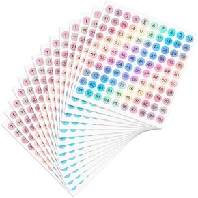 1400 PCS Number Stickers 1-100 Dot Consecutive Number Labels 14 Sheets Self-Adhesive Water/Tear Resistant Number Stickers for Home, Office, Classroom, Indoor, Boxes, Storage (0.39" Each)