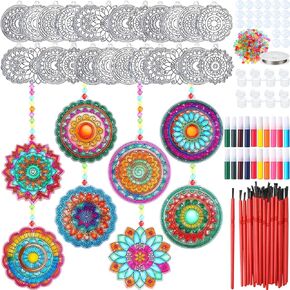 yousoontic 24 مجموعة Mandala Suncatchers Kits DIY Window Paint Art Suncatchers Mandala Flower Craft Kits for Charcly Art Craft Summer Sun Sunders for Party Favors