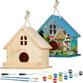 Juexica 2 Pack Bird House Kit Wooden DIY Birdhouse to Paint Build a Bird Bungalow Birdhouse Crafts to Build Family Home Arts and Craft Projects Christmas Birthday Party Gift(Love Shaped)