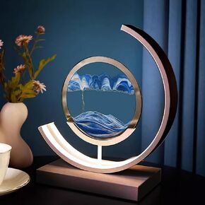 Moving Sand Art Lamp ، 3D Sand Art Table Lamp Sand Art Pictures 3 ألوان سطح المكتب فن الرمال الفنية الخفيفة للمكتب الرملي المطبخات الرملية الأطواف المزخرفة بمنفص على ديكور المكتب المنزلي (الرمال الأزرق)