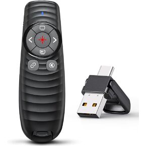 Presentation Clicker Wireless Presenter Remote Clicker for 2-in-1 USB Type C Powerpoint Clicker with Pointer, Rechargeable Presentation Pointer PPT Slide Advancer for Mac/Google Slide/Keynote