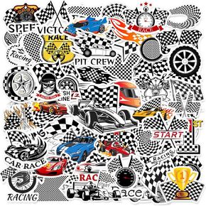 50PCS Race Car Checkered Flags Stickers Checkered Flags Party Favors Birthday Party Decorations Vinyl Waterproof Stickers for Water Bottle Laptop Luggage Helmet Gifts for Teens Boys Girls Adult