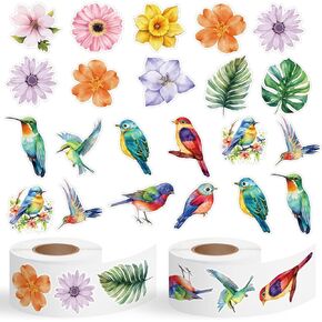 A1diee Spring Bird Flird Flower Leaf Sticker - 1000pcs مع 16 نمطًا لطيفًا نباتًا مائيًا للحيوانات البرية