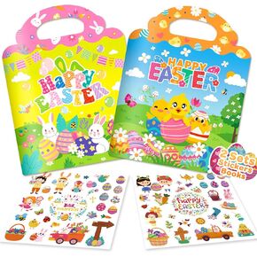 2 Pack Easter Reusable Sticker Books for Kids 2-4, Activities Books for Toddlers 1-3, Arts and Crafts Removable Jelly Stickers for Girls Boys, Travel Toys Holiday Gifts Easter Basket Stuffers