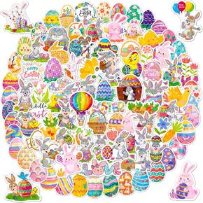 100 Pcs Holographic Easter Stickers for Kids,Easter Egg Stuffers Cute Bunny Rabbits Vinyl Waterproof Stickers Basket Stuffers Gifts for Boys Girls