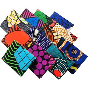 Misscrafts 12pcs African Fabric Fat Quarters 50x40cm Wax Print Fabric Craft Fabric Bundle Multicolored for Patchwork DIY Sewing Scrapbooking (Bright)