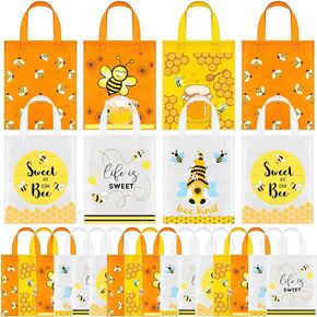 Ferraycle 24 Pcs Bee Theme Gift Bags - Non Woven Kids Tote Bags with Handles, 7.87 x 9.84 Inch(Sweet Style)