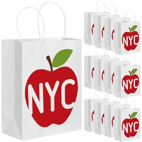 12 Pack NYC Gift Bag NYC Theme Bags 8.3'' x 10.6'' x 4.3''(W x H x D) NYC Souvenirs Gifts White Kraft Paper Bag