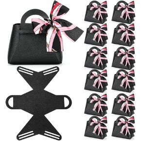 KAZIPA 12 Pack Leather Wedding Candy Gift Bags with Handle Reusable Party Favor Boxes for Baby Showers,Birthday,Christmas,Halloween,First Communion (Black)