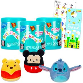 Disney Micromallows Mystery Squad Set - Bundle with 3 Disney Mini Squishmallows Blind Plush Capsules Plus Stickers | Mini Disney Squishmallows for Girls