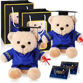 2 Sets Bear with Graduation Cap Toys Class of 2025 Graduation Plush Stuffed Teddy Bear Animal Dog Graduation Cap and Gown with Greeting Card and Bag for Graduation Day Gift(Red Bear B)
