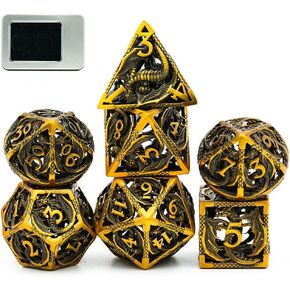 UDIXI Metal DND Dice Set, 7PCS Polyhedral Hollow D&D Dice Set for Dungeons and Dragons, Metal Dice Set d&d for Role Playing,d n d Dice (Ancient Copper)