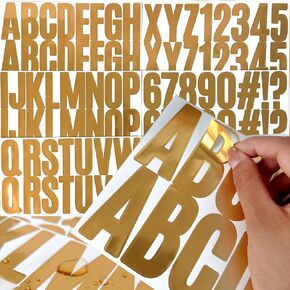 500pcs Large Letter Stickers Gold Big Font Alphabet Letter Number Stickers 2.5 inch Self-Adhesive Capital Letter Decal Stickers for Bulletin Board, Poster, Scrapbook, Mailbox, Cars, Classroom Decor