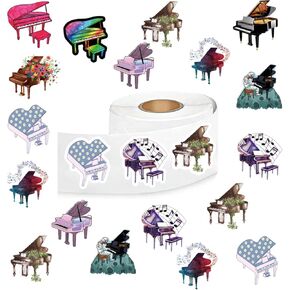 Piano Stickers (500 pcs), 10 Sheets Graphic Cartoon Aesthetics Decal Roll Self Adhesive Seals for Kids Girls Boys Teen Birthday Party Decoration Water Bottle Laptop Scrapbook Cards Envelope
